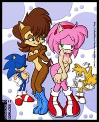 amy_rose anthro boots breasts canine ccn chadthecartoonnut chipmunk color corrector-corructor covering covering_crotch covering_self embarrassed female footwear fox fur furry furry_only hedgehog interspecies male mammal multiple_females multiple_males nude open_mouth rodent sally_acorn shoes simple_background smile sonic_(series) sonic_the_hedgehog standing tails white_background