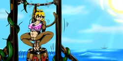 2017 3_toes anal anal_sex anthro barrel belly big_breasts blonde_hair blue_eyes blue_sky bottomless breasts brown_belly brown_fur brown_pussy brown_tail candy_kong clitoris clothed clothing cloud day detailed_background digital_media_(artwork) donkey_kong_(series) exercise female fur hair kitt_kitten looking_at_viewer mammal monkey motion_lines navel nintendo outside penetration pink_clothing pink_topwear primate pubes pussy sailboat sky solo sun toes topwear video_games water weightlifting workout