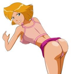 2d_animation animated ass batothecyborg bent_over blonde_hair blue_eyes breasts cameltoe cartoon_network clover_(totally_spies) drawn-hentai famous-toons-facial female female_only human leaning_forward looking_back nipple_slip nipples orange_hair sideboob solo teletoon thong totally_spies upskirt