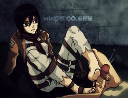 attack_on_titan feet footjob mikasa_ackerman mindex523 open_toe_shoes tagme