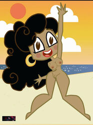 1girls accurate_art_style beach breasts brown_eyes brown_hair color dark-skinned_female dark_skin earrings edit el_tigre female female_only freckles golden_earrings hoop_earrings latina long_hair maria_rivera milf mother naked nickelodeon pussy red_lipstick solo