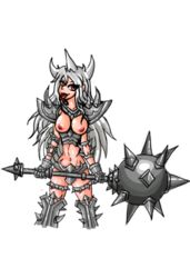 2013 armor breasts color exposed_breasts female female_only front_view grey_hair hair junas league_of_legends long_hair mace mordekaiser rule_63 solo weapon