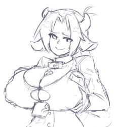 animal_ears bell bell_collar borrowed_character breast_squeeze breasts bursting_breasts collar cow_ears cow_girl cow_horns cowbell ego_trigger female horns huge_breasts large_penis long_hair magic_penis male mattie_(matsu-sensei) original paizuri penis precum shogun_(shoguchihime) sketch straight