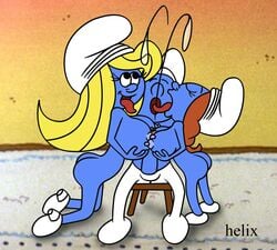 big_breasts blue_skin breasts female hanna-barbera helix male nipples paizuri penis sassette smurfette straight tagme the_smurfs