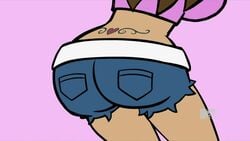 <3 animated ass ass_shake babs_brando big_ass breasts brown_hair clothed clothing daisy_dukes dark-skinned_female dark_skin dat_ass female female_only good_vibes heart large_breasts long_hair milf pink_background short_shorts shorts sideboob simple_background solo tattoo tramp_stamp twerking