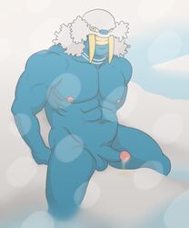 anthro blue_skin buffurun erection hair humanoid_penis male male_only muscles nipples nude penis pokemon solo tagme tusks walrein white_hair