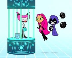 3girls accurate_art_style ball_gag bondage d.w. dc dc_comics dcau female female_only femdom femsub gag jinx_(dc) multiple_girls rachel_roth raven_(dc) starfire straight_hair tamaranean teen_titans teen_titans_go