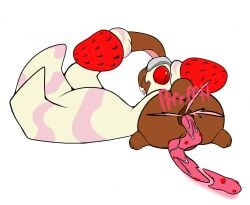 alcremie anthro anus ass balls bodily_fluids brown_body brown_fur buckteeth buneary colored_feces cotton_tail cybernetics cyborg dripping fart feces feces_on_ground food fruit fur generation_4_pokemon generation_8_pokemon genitals hi_res hybrid ice_cream_scat long_ears looking_back_at_self lying machine male male_pooping merengue_(rakugaki) nintendo on_front open_mouth pink_body pink_feces plant pokemon pokemon_(species) pooping_on_floor rakugaki_(artist) saliva saliva_drip scat scatplay simple_background solo sound_effects strawberry teeth text tongue tongue_out unusual_feces white_background white_body