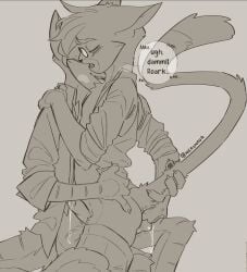2025 4_fingers anthro arm_markings blush blush_lines bodily_fluids bottomwear bottomwear_down breath claws closed_eyes clothed clothed_anthro clothed_male clothing collared_shirt dialogue digital_drawing_(artwork) digital_media_(artwork) domestic_cat duo english_text erection eyebrows eyewear felid feline felis finger_claws fingers foreskin fur genital_fluids genitals glasses greyscale head_tuft hi_res hot_dogging hug humanoid_genitalia humanoid_penis lackadaisy leg_markings lowered_pants male male/male male_anthro mammal markings monochrome mordecai_heller nerunaur open_clothing open_mouth open_shirt open_topwear panting pants pants_down partially_clothed penis precum precum_string rocky_rickaby sex shirt signature speech_bubble striped_arms striped_body striped_fur striped_legs striped_markings striped_tail stripes tail tail_markings text topwear tuft twitter_handle uncircumcised wearing_glasses