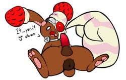 alcremie anthro anus balls brown_body brown_fur buckteeth buneary cotton_tail cybernetics cyborg ellipsis english_text erection eyebrows food fruit fur generation_4_pokemon generation_8_pokemon genitals hybrid long_ears machine male merengue_(rakugaki) nintendo open_mouth pawpads penis pink_eyebrows pink_pawpads plant pokemon pokemon_(species) puffy_anus rakugaki_(artist) simple_background solo spread_legs spreading strawberry teeth text white_background