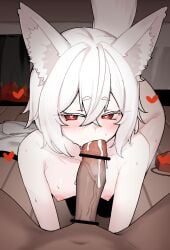 1641_(chfhrtor94) 1boy all_fours animal_ear_fluff animal_ears bar_censor black_skirt blush breasts censored cum cum_in_mouth double-parted_bangs erection fellatio female hair_between_eyes hat heart heart-shaped_pupils highres inubashiri_momiji medium_breasts nipples oral penis pointless_censoring pov pov_crotch precum red_eyes red_hat red_skirt shirt short_hair skirt straight symbol-shaped_pupils tail tokin_hat tongue tongue_out touhou two-tone_skirt unworn_hat unworn_headwear unworn_shirt unworn_skirt veins veiny_penis white_hair white_shirt wolf_ears wolf_tail