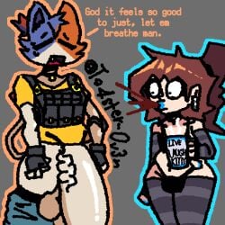 1boy 1femboy 1futa anthro arm_warmers artist_signature balls blue_fur blue_lipstick blue_nails brown_hair bulletproof_vest cat_ears cat_tail cate_meowdy_(fortnite) catgirl closed_eyes cock coffee coffee_mug colt_(to4ster-0v3n) crossdressing dick dickgirl elbow_pad female fingerless_gloves fortnite fortnite:_battle_royale fully_clothed_female furry futanari hand_at_side holding_object huge_cock intersex lingerie male open_mouth orange_fur original_character pants_down panty_bulge penis pierced_ears pinky_out ponytail self_upload sharp_teeth shirt spit_out_coffee steam striped_arm_warmers striped_thighhighs surprised_expression sweatdrop tan_fur text_box thighhighs to4ster-0v3n_(artist) veiny_penis
