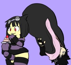 aintsmart black_hair cake clothes eating fingerless_gloves food gloves hair human interspecies male male_only mawile multiple_males nintendo pokemon pokemon_(species) red_eyes short_hair spiky_hair standing tagme tongue vore