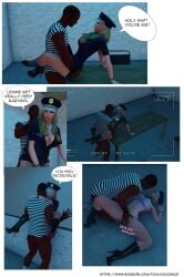 1boy 1girls 3dx 3dxchat against_table against_wall blonde_hair blue_eyes boots bra camera_pov camera_view cleavage cock comic comic_page cow_print dark-skinned_male finger_fuck fingered fingering fishnets foxxi_3d from_behind from_behind_position handcuffs legs_around_partner legs_spread missionary_position office officer_sophie panties patreon penis penis_exposed police police_hat police_officer police_station police_uniform policewoman prison prison_cell prisoner tall_boots upskirt vaginal_penetration