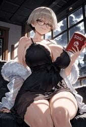 ai_generated attractive attractive_body attractive_female big_ass big_breasts big_butt big_thighs black_lingerie blue_eyes breasts breasts_bigger_than_head curvy cute fat_ass fat_butt female female_only giant_breasts glasses gray_hair hot huge_ass huge_breasts huge_butt huge_thighs lingerie massive_ass massive_breasts massive_butt miyuai reading reading_book seductive sexy sexy_body sexy_female silver_hair thick thick_ass thick_body thick_booty thick_butt thick_legs thick_thighs uzaki-chan_wa_asobitai! uzaki_hana