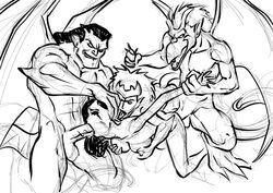 brooklyn_(gargoyles) demona disney elisa_maza gargoyles goliath_(gargoyles) monochrome nipples penis r_ex rape restrained rough_sketch testicles