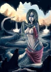 artist_request breasts green_hair hirajoshiba lamia monster mythology naga snake_girl tagme water