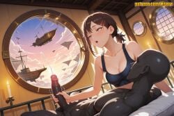 1boy 1girl abs ai_generated aircraft bald bed black_hair blush breasts brown_eyes brown_hair candle censored chainsaw_man cleavage clock clothed_female_nude_male cloud collarbone cum dark-skinned_male dark_skin ejaculation electric_fan erection faceless_male hair_ornament hairclip handjob hetero higashiyama_kobeni indoors interracial kobeni_higashiyama large_breasts lying medium_breasts mole mole_under_eye mole_under_mouth mosaic_censoring muscular nivora nude on_back on_bed open_mouth penis projectile_cum round_window ship short_hair short_ponytail sitting sky solo_focus sports_bra sweat tank_top teeth uncensored watercraft window