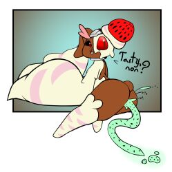 alcremie alpha_channel ambiguous_gender ambiguous_pooping anthro asking_viewer ass black_border black_sclera blue_background border brown_background brown_body brown_fur buckteeth colored_feces cotton_tail cybernetics cyborg english_text feces floppy_ears food fruit fur generation_4_pokemon generation_8_pokemon gradient_background green_feces hi_res hybrid ice_cream_scat looking_at_viewer looking_back looking_back_at_viewer lopunny machine merengue_(rakugaki) nintendo pink_body pink_fur plant pokemon pokemon_(species) rakugaki_(artist) red_eyes scat scatplay simple_background solo strawberry talking_to_viewer teeth text unusual_feces white_body white_fur