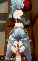 1boy 1girls 3d animated ass blue_eyes blue_hair clothed_female_nude_male cum cum_on_ass cum_on_back cum_on_clothes cum_on_feet feet footjob footwear large_penis light-skinned_female light-skinned_male light_skin longer_than_10_seconds looking_at_viewer looking_back lying lying_on_stomach orangedonut33 pants petite pov seed_(zenless_zone_zero) shorter_than_30_seconds small_ass stirrup_footwear stirrup_legwear straight tagme vertical_video video zenless_zone_zero