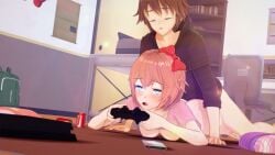 18yo 3d b_cup bedroom best_friends blue_eyes bonding breasts brown_hair childhood_friend childhood_friends closed_eyes coral_pink_hair ddlc distracted_gaming doki_doki_literature_club edit edited eyes_rolling_back female friends_with_benefits fucked_from_behind gaming gaming_while_penetrated koikatsu medium_breasts moaning moaning_in_pleasure mouth_agape playing_videogame red_bow sayori_(doki_doki_literature_club) teenage_boy teenage_girl teenage_tits teenager teenagers