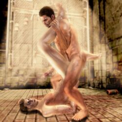 2boys 3d anal_penetration anal_sex brown_eyes brown_hair chris_redfield erect_nipples erection facial_hair facial_scar gay head_down_ass_up holding_penis human leg_grab leg_on_shoulder leg_up legs_held_open looking_at_partner male male_only multiple_males nude parted_lips perv_neko piers_nivans piledriver_position resident_evil spiky_hair tile_floor veiny_muscles veiny_penis xnalara yaoi