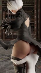 1boy 1girls 3d 3d_(artwork) anon anonymous_male ass ass_focus ass_worship behind_view big_ass big_breasts big_butt bigger_female breasts butt_focus butt_worship clothed clothed_female from_behind from_behind_position giantess height_difference large_ass large_boobs large_breasts large_butt larger_female mini_giantess nier nier:_automata nier_(series) ravenkinggts shorter_male size_difference smaller_male video_game_character white_hair white_hair_female yorha_2b