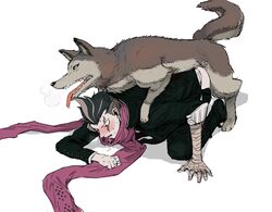 1boy anal anal_penetration bestiality black_hair blush color danganronpa danganronpa_2:_goodbye_despair dog doggy_style feral gay gundham_tanaka human male male/male male_on_male male_only on_stomach open_mouth partially_clothed scar scarf sex short_hair simple_background white_background zoophilia