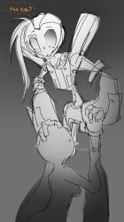 1girls 1robot confused confused_look escape_from_nevara frown gentle hand_on_head licking licking_penis metal_penis metal_pipe palitosexual pipe spoiler_(zeurel) text unseen_character unseen_female_face y/n zeurel