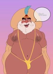 ... 1boy aladdin areolae bara beard belly belly_button big_areola big_beard big_belly big_breasts big_nipples big_pecs bikini blush breasts brown_eyes bulge busty chubby color curvy daddy dark-skinned_male dark_areola dark_skin digital_media_(artwork) dilf disney disrobing english_text facial_hair feather_accessory feathers feet_out_of_frame gay gradient_background headwear human human_only jacket_off_shoulders large_areolae male male_only male_with_breasts mankini mature moobs mostly_nude muscular muscular_chest muscular_male nipple_holes nipples older_male open_mouth open_smile paldraws partially_clothed pecs penis plain_background robes shiny_skin simple_background skimpy sling_bikini smile solo speech_bubble standing sultan_(aladdin) text thick_eyebrows thick_thighs thong turban uncensored undressing white_beard wide_hips yaoi yellow_mankini yellow_sling_bikini yellow_thong