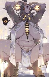 anthro big_breasts bovid breasts caprine caprine_demon clothed clothing demon elden_ring elden_ring_nightreign female fromsoftware fur goat horizontal_pupils horn libra_creature_of_night mammal multi_eye pupils rikose solo spread_legs spreading