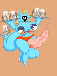 alien alien_futa alien_humanoid axenula beer beer_mug futa_only futanari hooters hooters_uniform intersex large_penis maxtlat oc original_character penis shortstack
