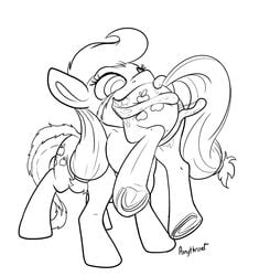 2017 applejack_(mlp) black_and_white cutie_mark duo earth_pony equine female feral friendship_is_magic hair hi_res hooves horse line_art long_hair mammal monochrome my_little_pony oral pony ponythroat saliva tatzljack tatzlpony tentacle tentacle_tongue tongue underhoof vore