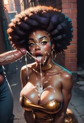 1boy 1girls african_female afro after_fellatio after_oral ai_generated cum cum_in_mouth cum_on_breasts cum_on_face dark-skinned_female ebony ebony_female huge_cock interracial jokerofhearts light-skinned_male prostitute prostitution