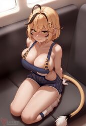 1girls 2d ai_generated ass barefoot big_ass blonde_hair breasts dooby3d erophoenix eyewear_on_head female female_focus full_body green_eyes huge_breasts large_breasts nude pale_skinned_female patreon_username solo solo_female sweat thick thick_thighs uncensored