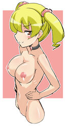 airu_suzaki blonde_hair breasts chicago-x collar digimon digimon_xros_wars female looking_at_viewer nipples nude pussy smile solo tied_hair twintails