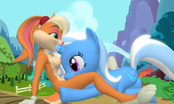 3d animal anthro crossover female female_only feral friendship_is_magic fur furry horn hornjob lola_bunny looney_tunes multiple_females my_little_pony rabbit space_jam tail trixie_lulamoon unicorn valentinexredfield yuri