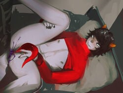 2boys anal bed bedroom black_hair cum cum_inside cuntboy cuntboy_sans_balls gay grey_skin herm hermaphrodite homestuck horns intersex kankri_vantas kurloz_makara male maleherm ms_paint_adventures multi_genitalia nipples penis pussy shirt_lift short_hair smile sweater tentabulge tentacle_penis troll white_eyes