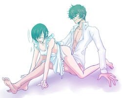 2boys anal androgynous apron bounce closed_eyes code_geass femboy girly good_little_housewife lelouch_lamperouge male multiple_males naked_apron nipples open_mouth penis_under_apron riding smirk suzaku_kururugi trap yaoi