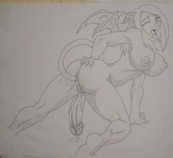 1futa anal anus anus_juice ass ass_grab big_ass big_breasts big_penis breasts cum cum_drip demon endoh69 futa_only futanari horns intersex masturbation one_eye_closed penis sketch solo succubus tail tail_insertion vagina wet wings