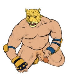 abs anthro balls biceps big_muscles cheetah clothing erection feline furry king king_(tekken) male male_only muscles nude penis royal_rod royalty solo