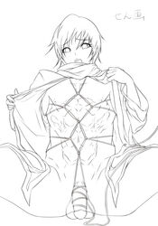 1boy black_and_white censored censored_penis kaito_(vocaloid) kaito_v1 lineart male male_only mosaic_censoring mosaic_censorship pixelated pixelated_penis solo tagme vocaloid