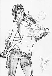 1girls 2d beret female female_only g-string human human_only monochrome mortal_kombat mortal_kombat_vs._dc_universe nixminor solo sonya_blade tagme thong thong_above_pants thong_straps whale_tail