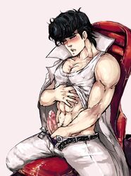 1boy abs artist_request black_hair blush cum daiya_oowada danganronpa erection foreskin foreskin_folds human intact jerking_off male male_only masturbation muscles muscular_male penis penis_out pompadour retracted_foreskin solo uncut veiny_penis