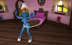 1girls alternate_breast_size areola blonde_hair breasts high_heels hula_hoop kondaspeter nipples no_bra panties smurfette tagme the_smurfs topless