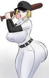 1girls android_18 ass ass_focus baseball baseball_bat baseball_cap baseball_uniform belt belt_buckle big_ass big_breasts big_hips black_eyeshadow black_lips black_lipstick black_nail_polish black_nails blackedpawg18 blonde blonde_hair bubble_ass bubble_butt bubble_gum cap dat_ass dragon_ball eyelashes eyeshadow fat_ass female female_focus female_only hat hips huge_ass huge_breasts large_ass lipstick medium_hair nail_polish queen_of_spades spade_cap spade_hat thick thick_ass thick_thighs white_background