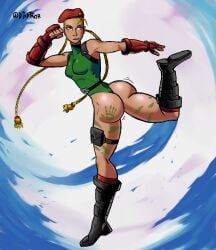 ass ass_bigger_than_head ass_focus blonde_female blonde_hair boots cammy_white capcom fingerless_gloves gloves handprint handprint_on_ass street_fighter tight_clothing