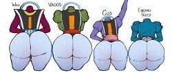 2boys 2girls angel_(dragon_ball) ass ass_chart ass_comparison ass_focus big_ass big_ass_(male) blackwhiplash blue_skin both_sexes_in_same_situation bottom_heavy_femboy bubble_butt bwl cus daishinkan dragon_ball female femboy huge_ass large_ass male multiple_boys multiple_girls text thick_thighs vados whis wide_hips