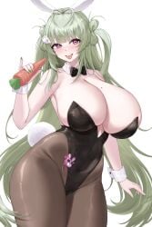 1girls breasts bunny_ears bunny_girl bunnysuit female goddess_of_victory:_nikke green_hair hi_res kuavera large_breasts light-skinned_female light_skin long_hair naughty_face simple_background soda_(nikke) soda_(twinkling_bunny)_(nikke) thick_thighs thighs wide_hips