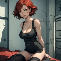 ai_generated meryl_silverburgh metal_gear metal_gear_solid panties partially_clothed red_hair short_hair stockings tagme